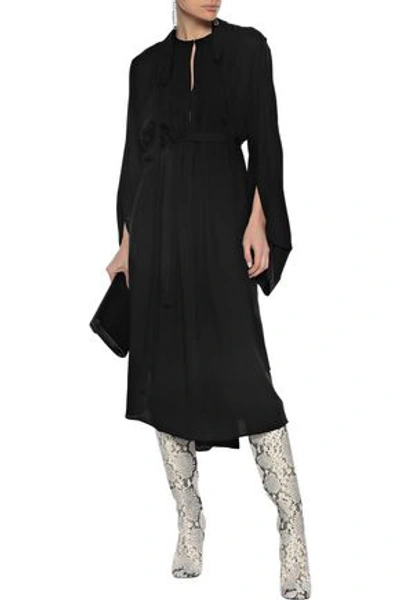 Shop Ann Demeulemeester Woman Belted Pintucked Twill Midi Dress Black