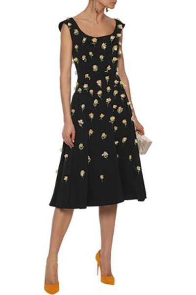 Shop Zac Posen Embellished Pleated Crepe Midi Dress In Black