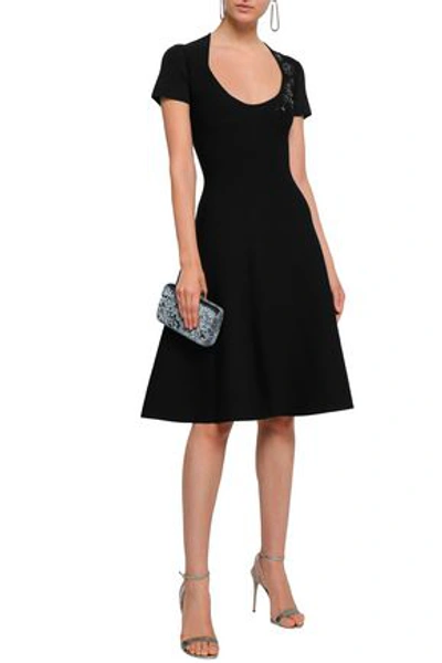 Shop Zac Posen Woman Appliquéd Stretch-knit Dress Black