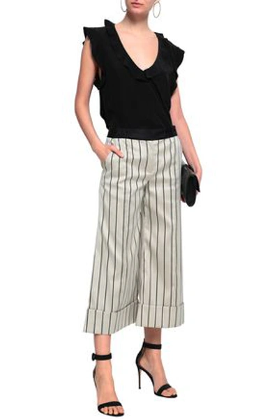 Shop Zimmermann Cropped Striped Cotton-blend Satin Wide-leg Pants In Black