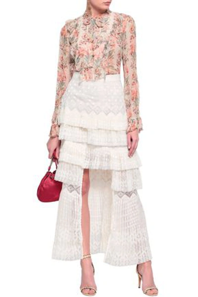Shop Zimmermann Maples Freedom Split-front Tiered Embroidered Organza Maxi Skirt In Ivory