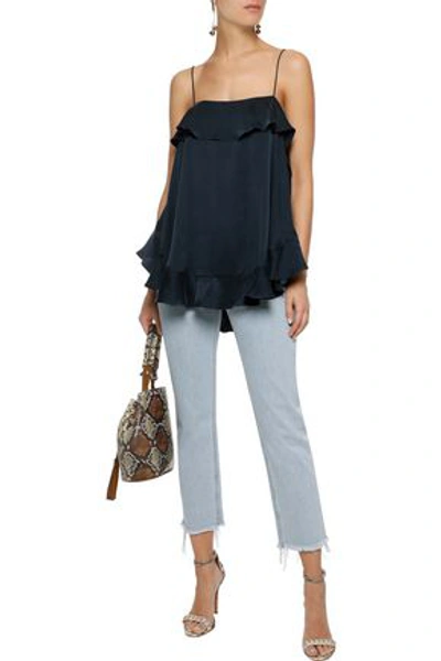 Shop Zimmermann Ruffled Washed-silk Camisole In Navy