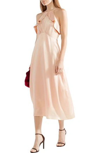Shop Zimmermann Ruffle-trimmed Silk-satin Midi Dress In Peach