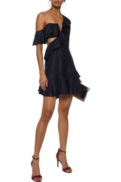 Shop Zimmermann Woman Rife One-shoulder Cutout Faille Mini Dress Navy