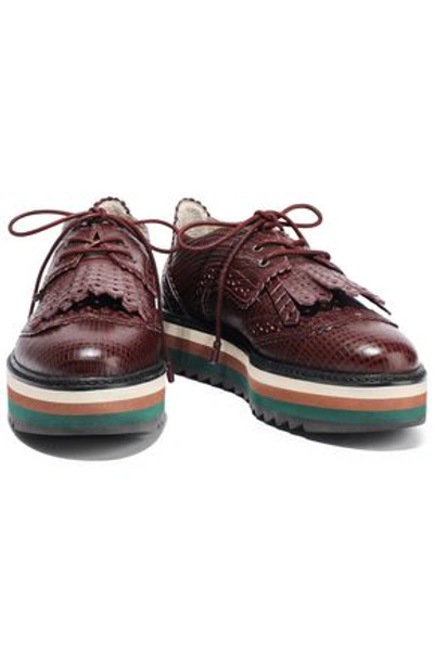 Shop Zimmermann Snake-effect Leather Platform Brogues In Burgundy