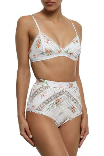 Shop Zimmermann Lace-paneled High-rise Bikini Briefs In White