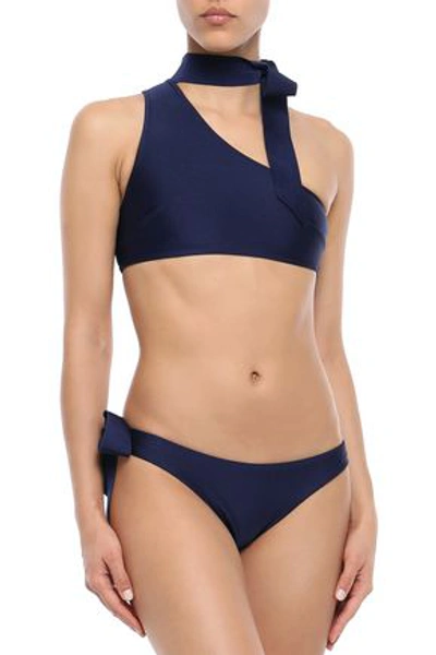 Shop Zimmermann One-shoulder Bow-detailed Bikini In Navy