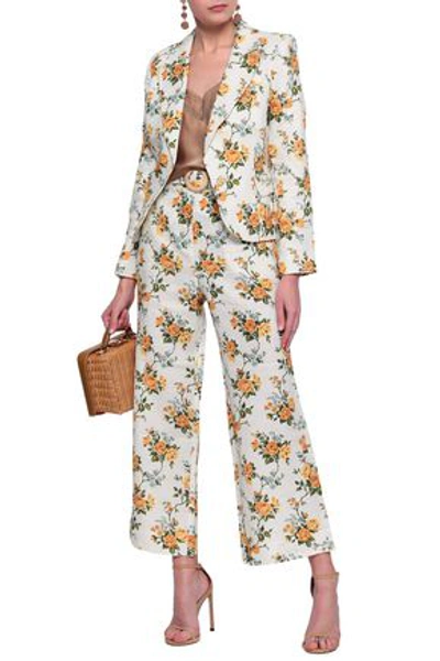 Shop Zimmermann Golden Belted Floral-print Linen Kick-flare Pants In Ivory