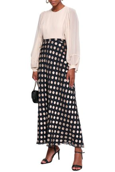 Shop Zimmermann Woman Polka-dot Fil Coupé Silk-blend Maxi Skirt Navy