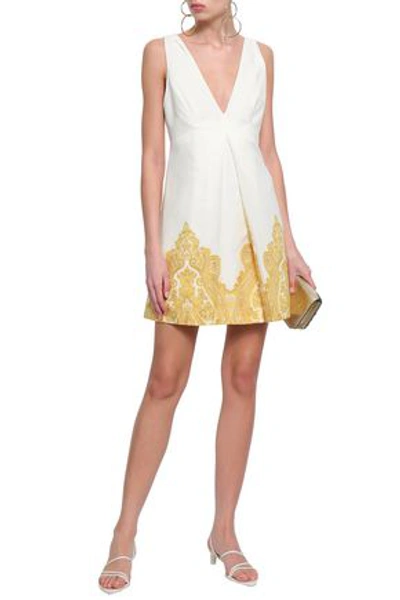 Shop Zimmermann Lumino Printed Linen And Cotton-blend Mini Dress In Off-white