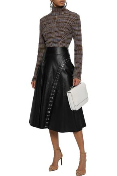 Shop Derek Lam Woman Eyelet-embellished Leather Midi Skirt Black