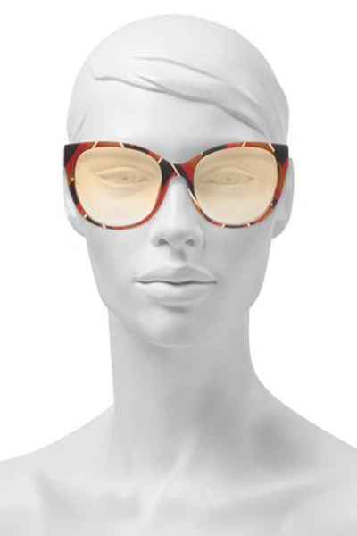 Shop Gucci Woman D-frame Striped Acetate Sunglasses Brick