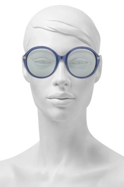 Shop Gucci Woman Round-frame Printed Acetate Sunglasses Royal Blue
