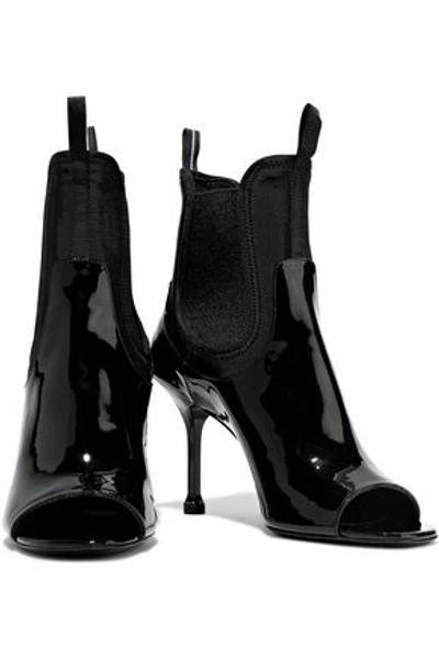 Shop Prada Woman Neoprene-paneled Patent-leather Ankle Boots Black