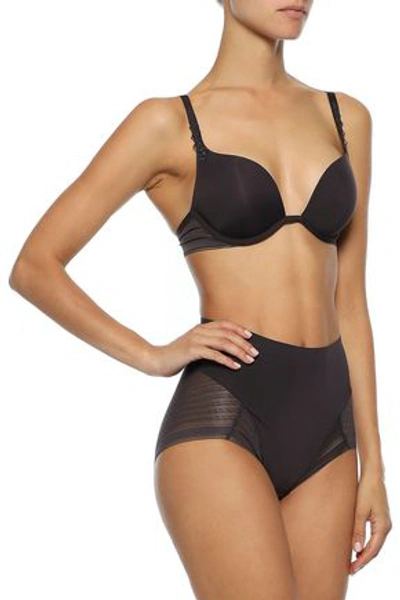 Shop Simone Perele Muse Retro Leavers Lace-paneled Stretch-jersey High-rise Briefs In Anthracite