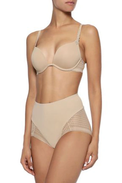 Shop Simone Perele Muse Retro Leavers Lace-paneled Stretch-jersey High-rise Briefs In Neutral