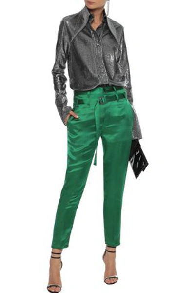 Shop Robert Rodriguez Woman Satin Tapered Pants Green