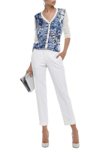 Shop Versace Collection Woman Cropped Cady Slim-leg Pants White