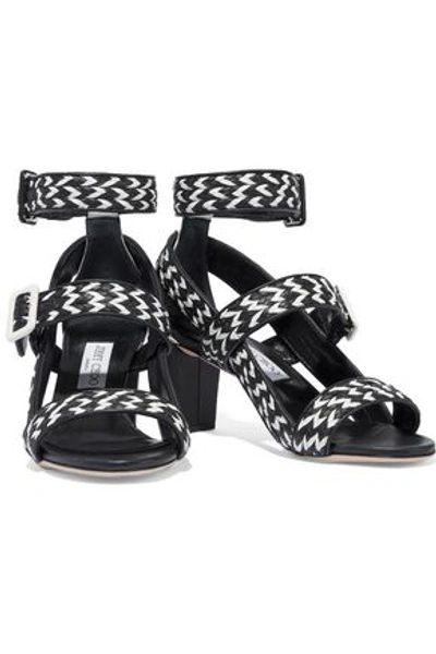Shop Jimmy Choo Maya 65 Two-tone Woven Leather Sandals In Black
