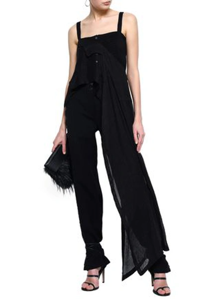 Shop Ann Demeulemeester Woman Draped Wool-blend Gauze And Pintucked Crepe Top Black