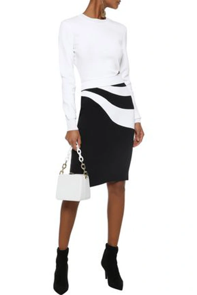 Shop Mugler Asymmetric Intarsia-knit Pencil Skirt In Black