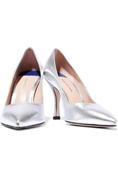 Shop Stuart Weitzman Metallic Textured-leather Pumps In Silver