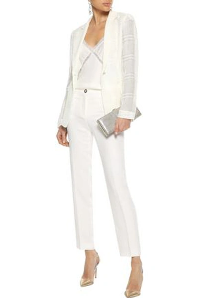 Shop Versace Woman Silk-cady Slim-leg Pants Off-white