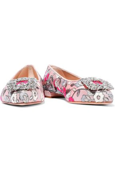 Shop Stuart Weitzman Crystal-embellished Brocade Flats In Baby Pink