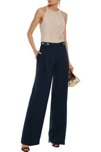 Shop Alberta Ferretti Woman Cropped Pleated Twill Wide-leg Pants Navy