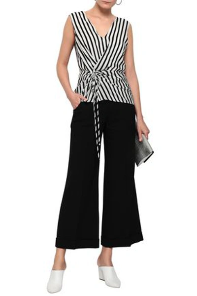 Shop Derek Lam Ruched Striped Silk Crepe De Chine Top In Black