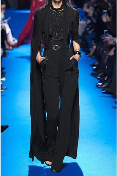 Shop Elie Saab Woman Embellished Lace-paneled Crepe Jumpsuit Black