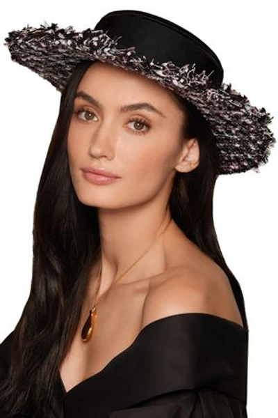 Shop Eugenia Kim Woman Brigitte Hemp-blend, Grosgain And Frayed Tweed Hat Black