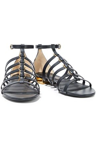 Shop Ferragamo Acri Ring-embellished Leather Sandals In Black