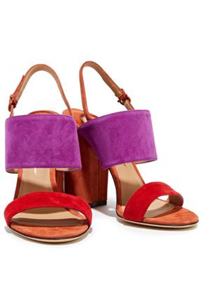 Shop Ferragamo Salvatore  Woman Elba Color-block Suede Slingback Sandals Multicolor