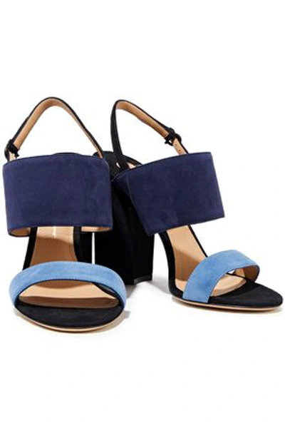 Shop Ferragamo Salvatore  Woman Elba Color-block Suede Slingback Sandals Navy