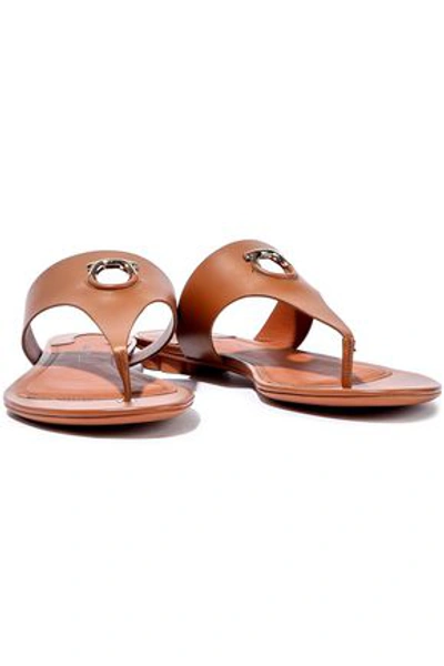 Shop Ferragamo Enfola Embellished Leather Sandals In Light Brown
