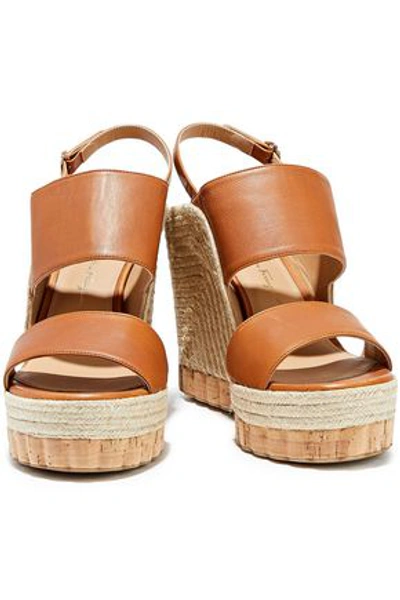 Shop Ferragamo Salvatore  Woman Maratea Leather Wedge Slingback Sandals Tan