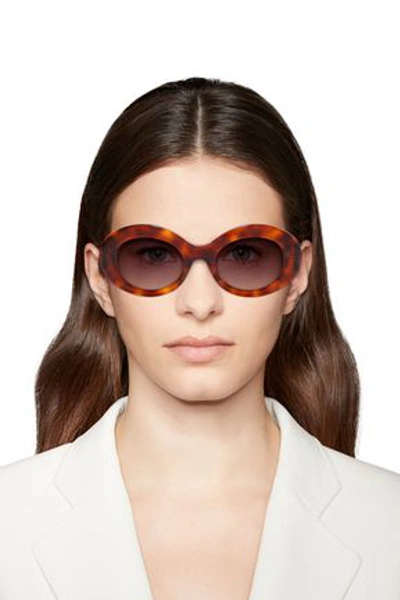 Shop Balenciaga Woman Oval-frame Tortoiseshell Acetate Sunglasses Light Brown