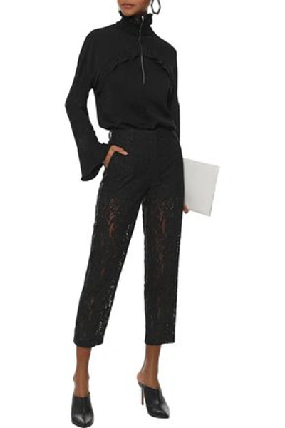 Shop Robert Rodriguez Woman Cropped Sequin-embellished Cotton-blend Corded Lace Straight-leg Pants Black