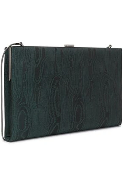 Shop Roger Vivier Chain-embellished Moire Clutch In Dark Green