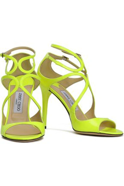 Shop Jimmy Choo Patent-leather Sandals In Bright Yellow