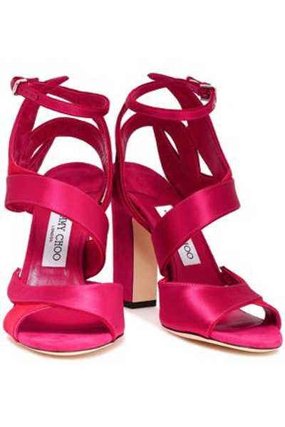 Shop Jimmy Choo Falcon Satin And Suede Sandals In Fuchsia