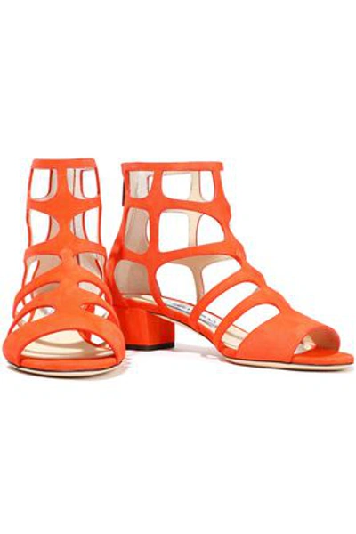 Shop Jimmy Choo Ren 35 Cutout Suede Sandals In Bright Orange