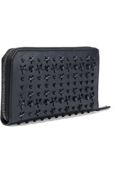 Shop Jimmy Choo Woman Carnaby Studded Leather Continental Wallet Navy