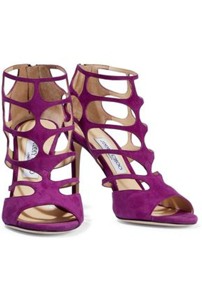 Shop Jimmy Choo Ren 100 Cutout Suede Sandals In Purple