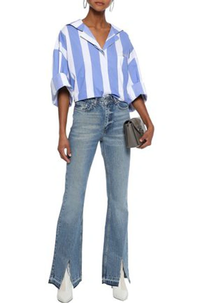 Shop Anine Bing Woman Roxanne Faded High-rise Flared Jeans Mid Denim
