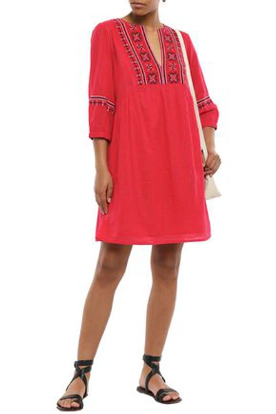 Shop Ba&sh Woman Agda Embroidered Metallic Cotton-blend Gauze Mini Dress Red