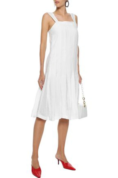 Shop Mansur Gavriel Pleated Linen Dress In White