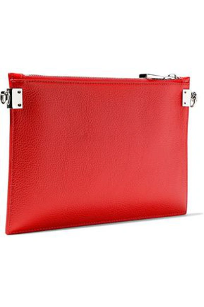 Shop Versace Woman Logo-embellished Textured-leather Pouch Red