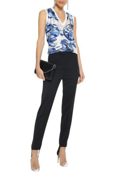Shop Versace Woman Striped Cotton-blend Skinny Stirrup Pants Black